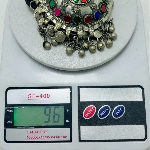 Tribal Afghani Pendant Necklace With Glass Stones and Bells - Picture 10 of 10